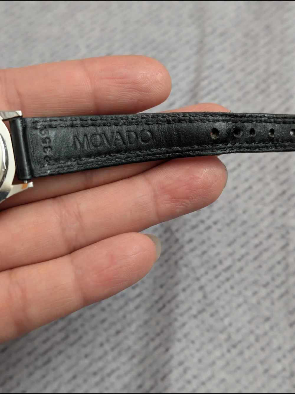 Movado Museum Black Dial Stainless Steel Watch with Black Leather Strap